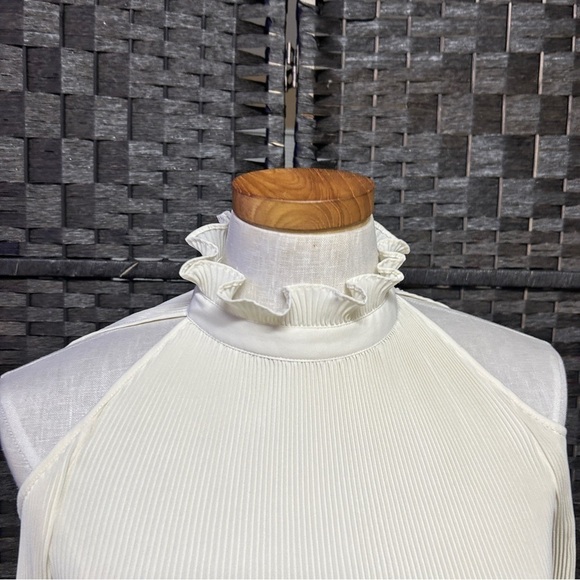Lauren Ralph Lauren Hi Neck Off White Mini Pleat Peep Shoulder Blouse XS/S - Picture 5 of 11